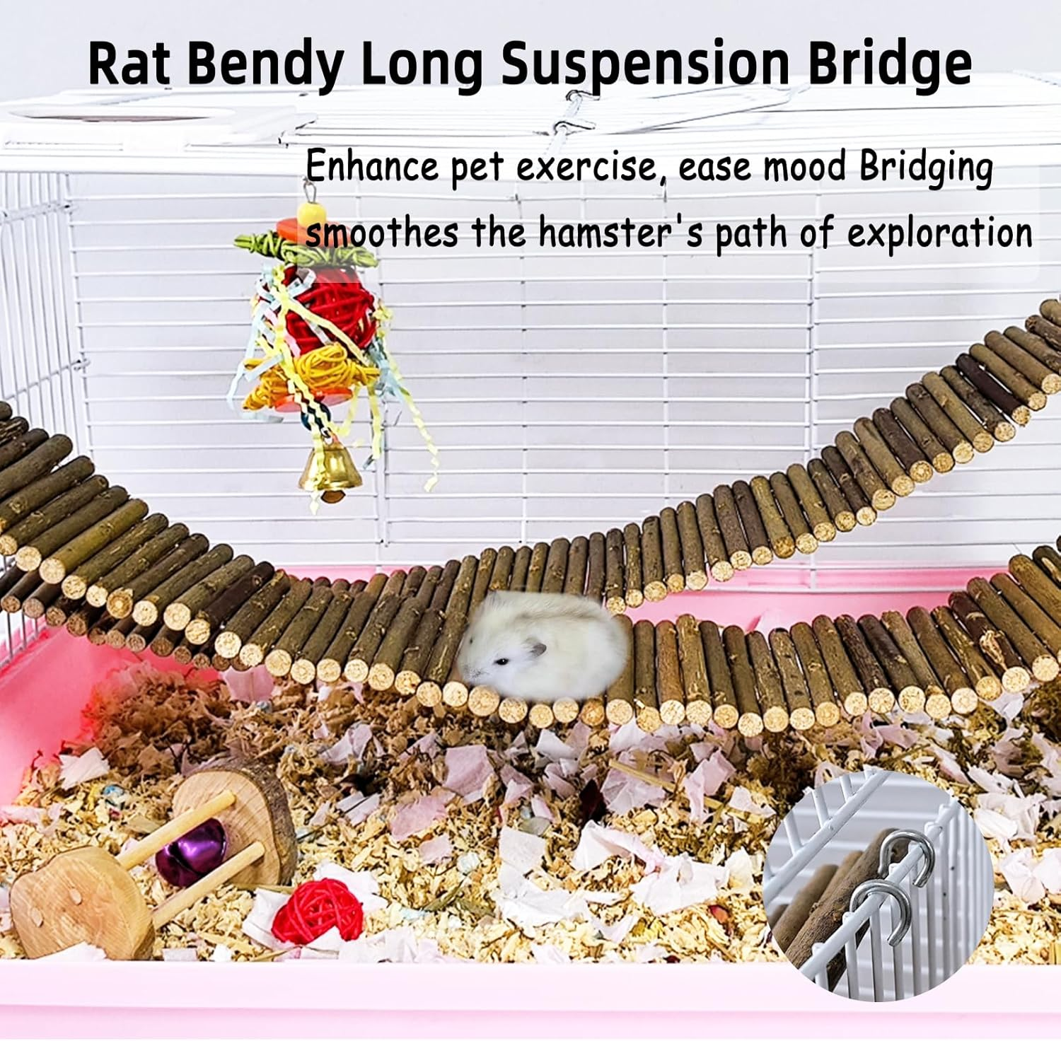 Rat Bendy Long Suspension Bridges Hamster Climbing Ladder Flexible Hamster Wooden Bridge for Small Animal,Rodents,Mouse,Hamster(2Pcs) image number 3
