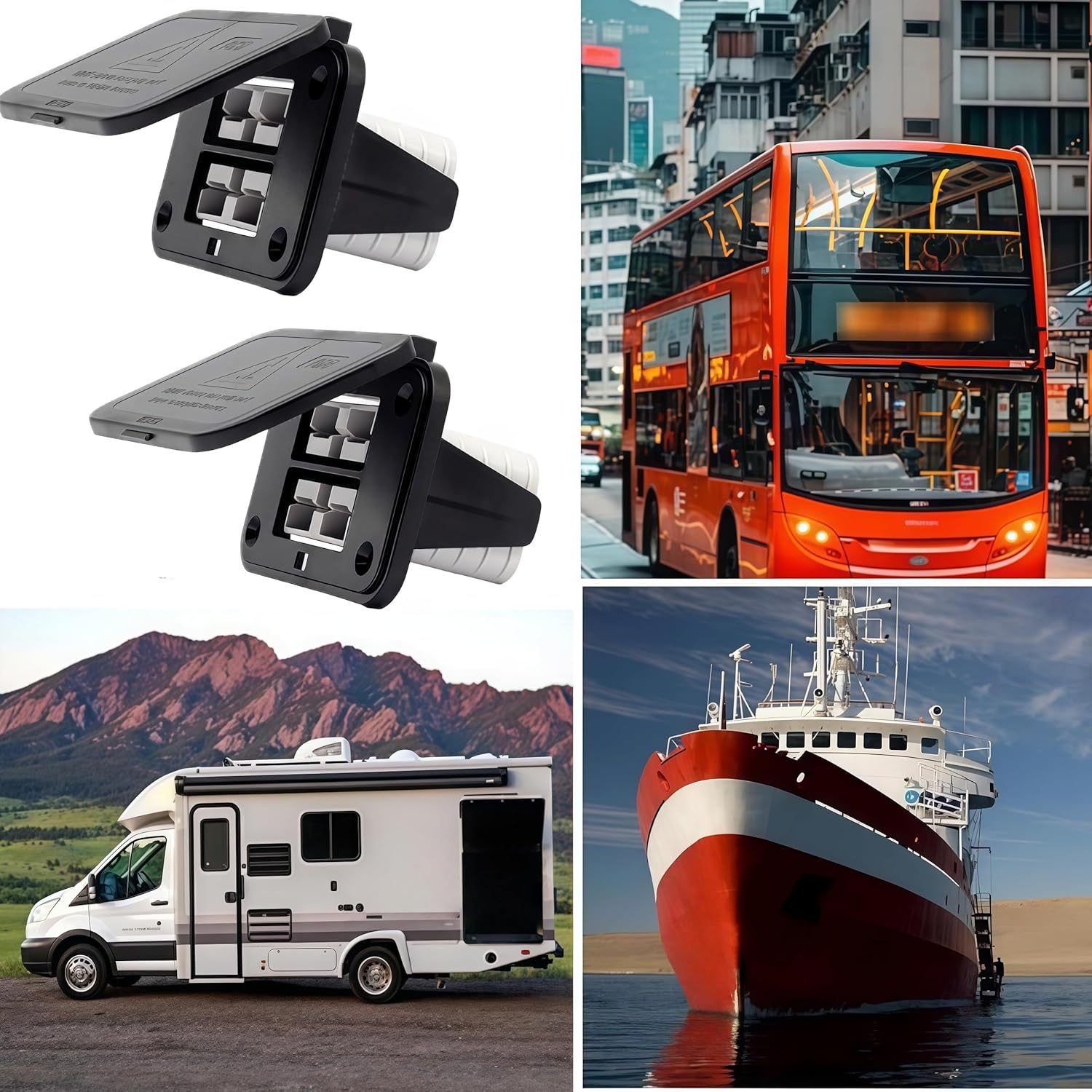 2 Sets Plug Connectors with Mounting Bracket Panel,50A Flush Mount Recessed Plate,With Dustproof Cover and Waterproof Gasket,For Variety of Large Vehicles,Compatible with Anderson SB50 Series image number 2