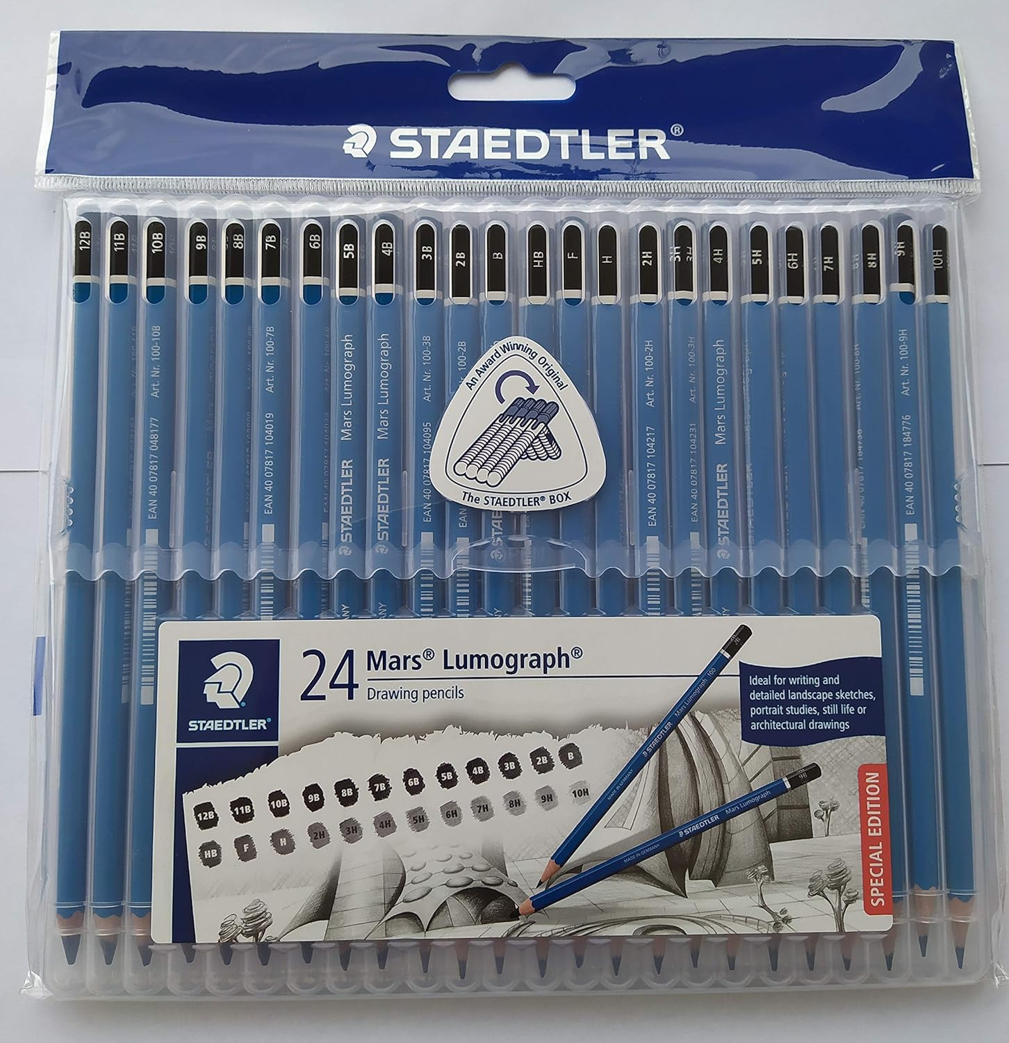 Wooden Pencil by Staedtler Mars Lumograph - Pack of 24 Degrees in Practical Plastic Storage Box with 6" and 8" Aluminum Ruler image number 2