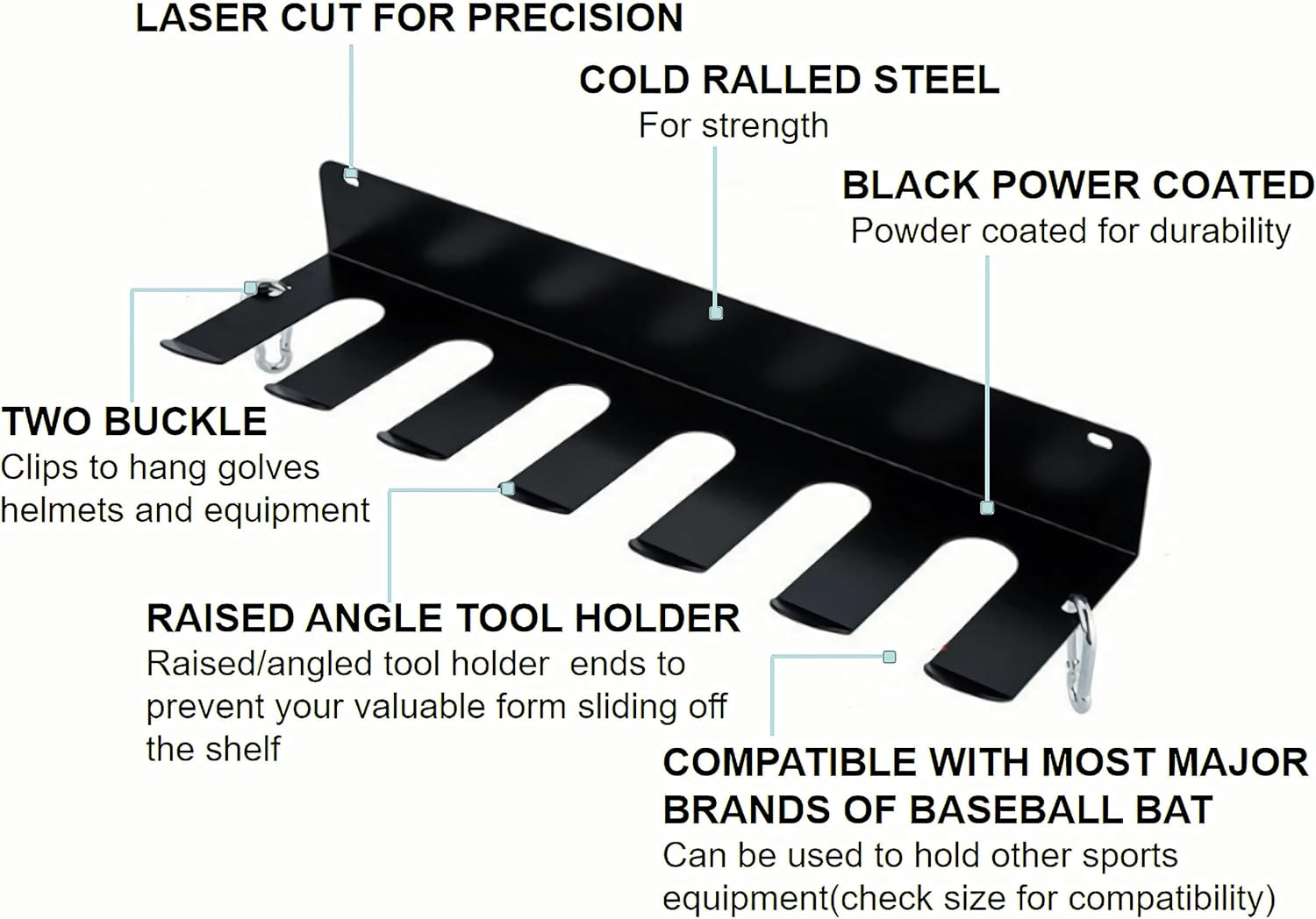 Heavy Duty Metal Baseball Bat Rack,Baseball Softball Bat Hanger Display Shelf with 2 Hanging Buckles, Hold 12 Baseball/Softball Bats, Multi-Purpose Wall Mount Sports Equipment Organizer Holder