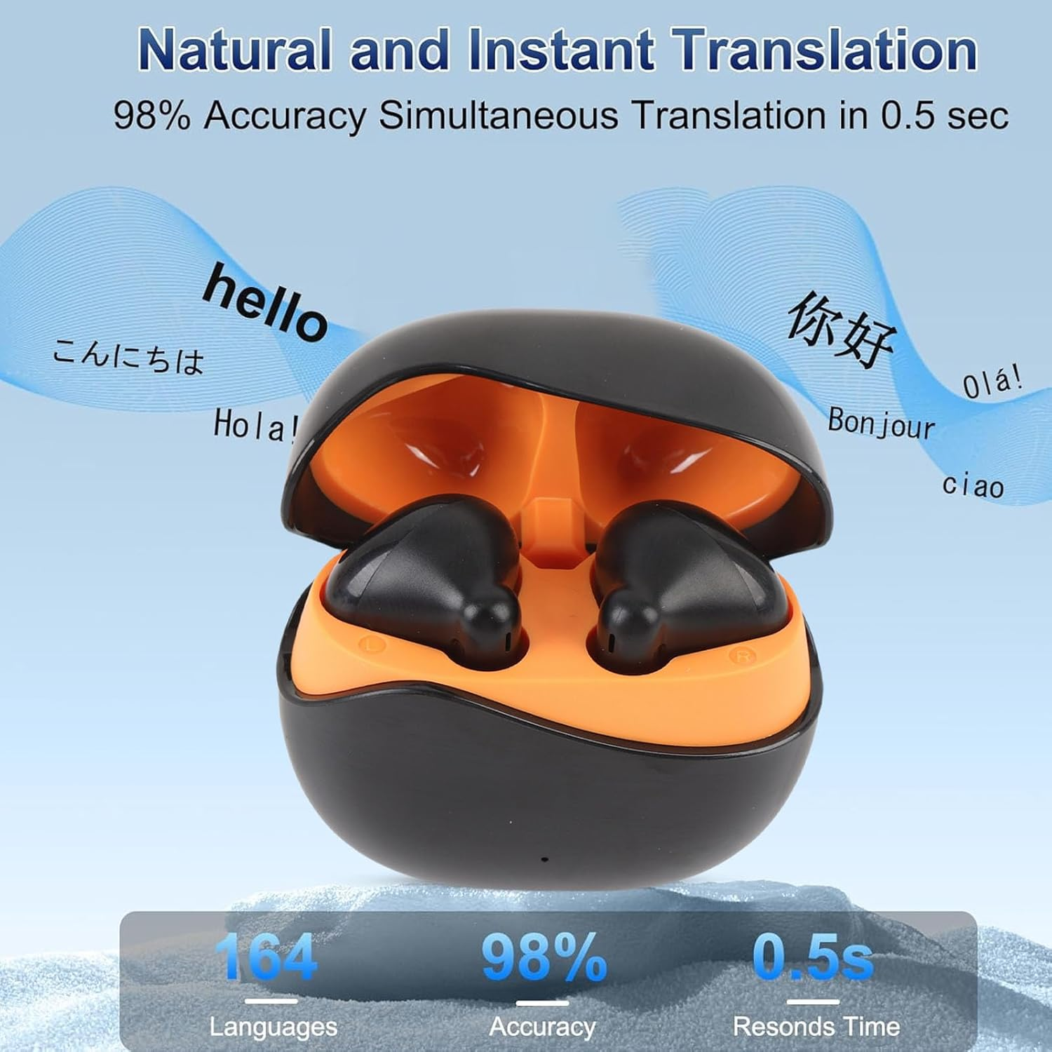 YUEHISY AI Real Time Translation Earbuds, 164 Languages, 3 in 1 BT 5.4 Translator Headphones with 7 Modes, Lightweight Design, Hifi Sound image number 4