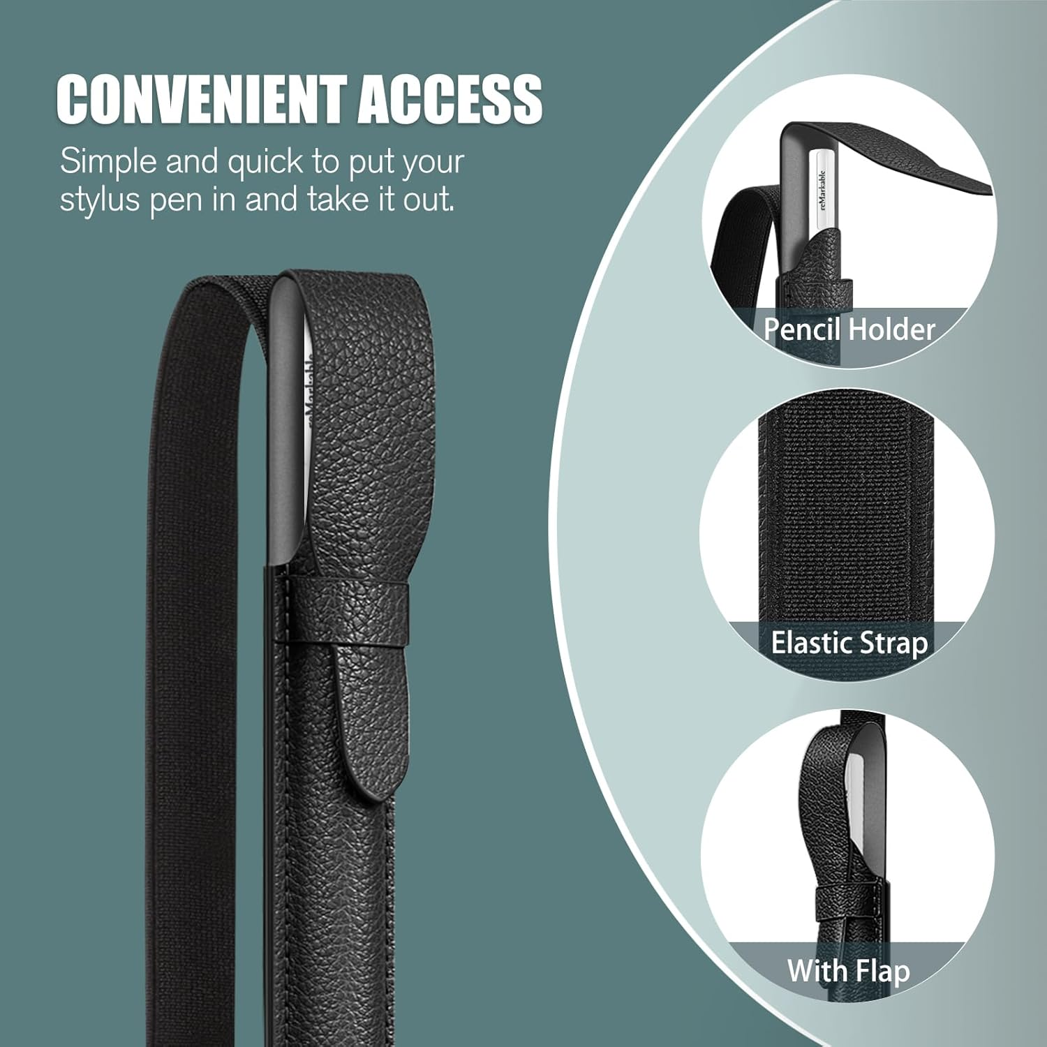 Fintie Pencil Holder Compatible with Remarkable 2, Stylus Pouch PU Leather Pen Sleeve Portable Elastic Pencil Case Cover for Remarkable 2/Boox/Scribe Stylus Pen, Black - Grey image number 2