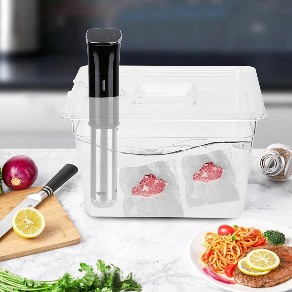 11L Container, Thickened Food Grade PC Collapsible Hinged Sous Vide Container with Lid and Calibration Marks, Durable and Wear Resistant for Sous Vide Circulator Culinary Precision Cooker image number 1