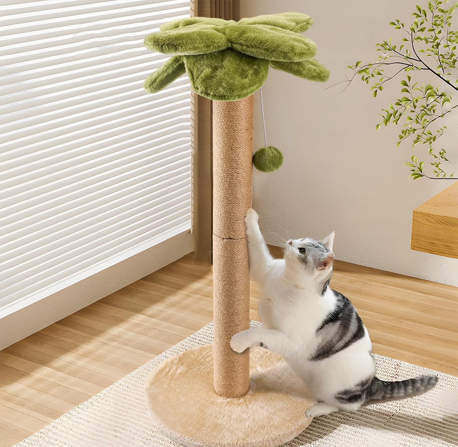 LIFLIX Palm Tree Cat Scratching Post, Sturdy 86Cm Tall Sisal Scratch Post with Interactive Dangling Ball, Cute Cat Scratcher for Indoor Adult Cats image number 4