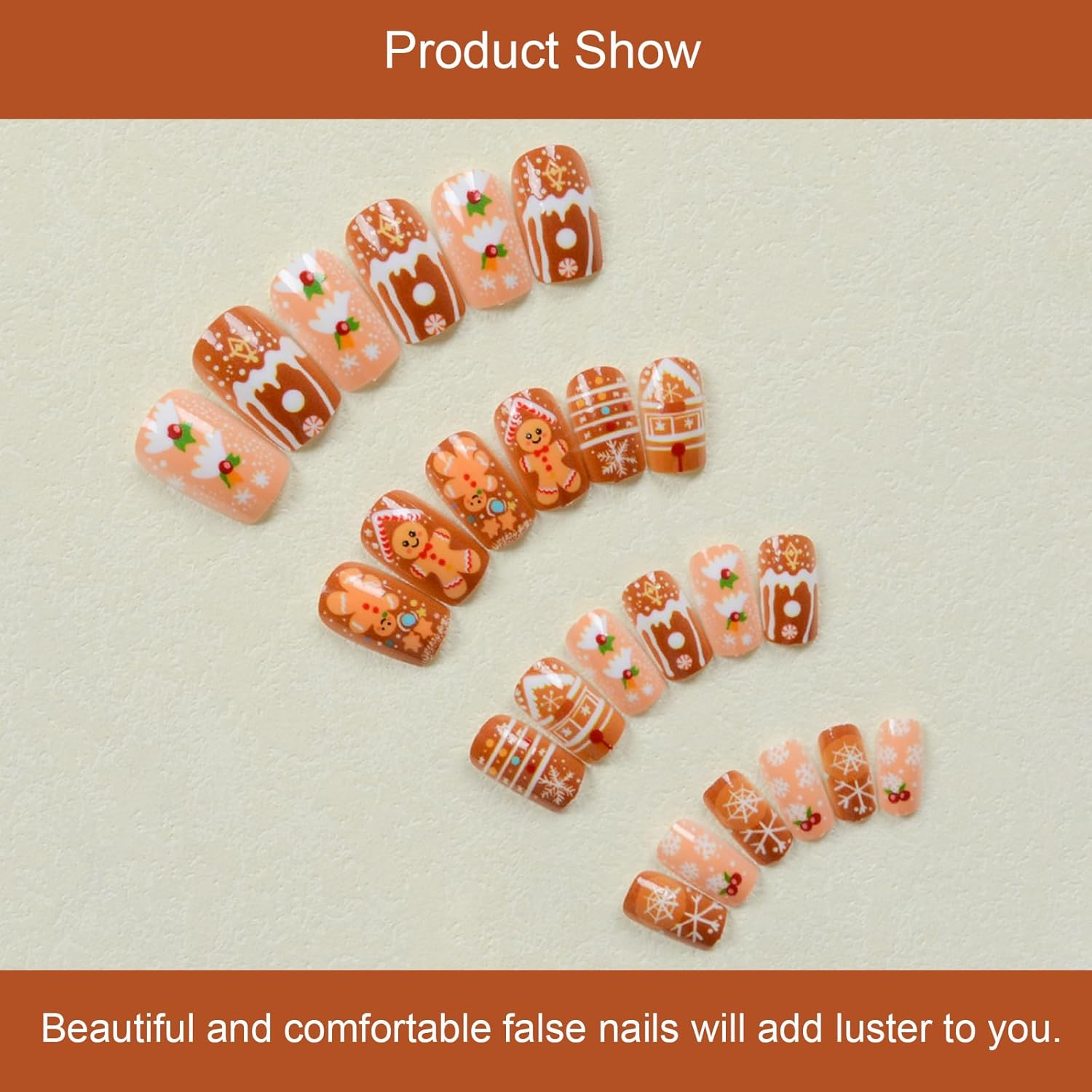 24 PCS Press on Nails Christmas Fake Nails Gingerbread Man Fake Nails Snowflake Fake Nails Medium Fake Nails Gifts for Women and Girls (No.107) - Style 11 image number 6