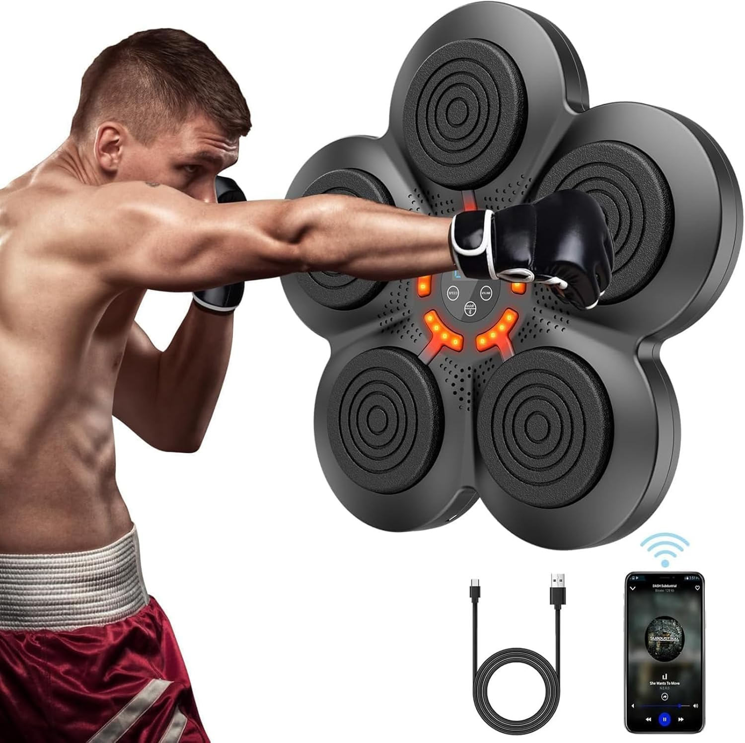 Music Boxing Machine with Boxing Gloves, Wall Mounted Punching Machine Bluetooth Music Boxings Trainer Equipment for Adults and Kids Training Beat Punch Pad Home Gym Electronic Workout image number 2