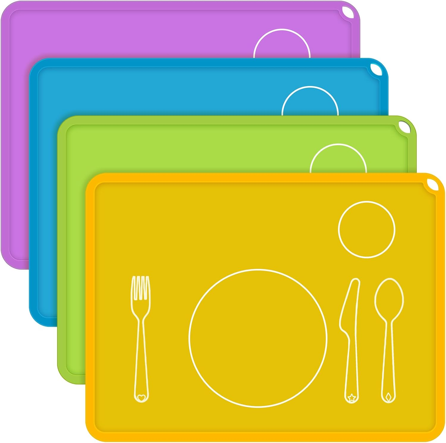 Zhehao 4 Pcs Montessori Kids Placemat 16 X 12'' Non Slip Baby Silicone Placemats for Toddlers Baby Eating Mat Food Mats for Toddler Dining Table Setting Learning Travel Kitchen(Multi Colors)