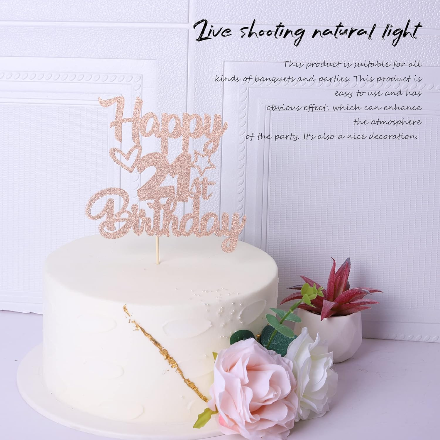 1 Pack Happy 21St Birthday Cake Topper Glitter Heart Star 21 Fabulous Cake Pick Birthday Sign Cake Decorations for Children 21St Birthday Theme Party Supplies Rosegold (21St) - 10Th image number 4