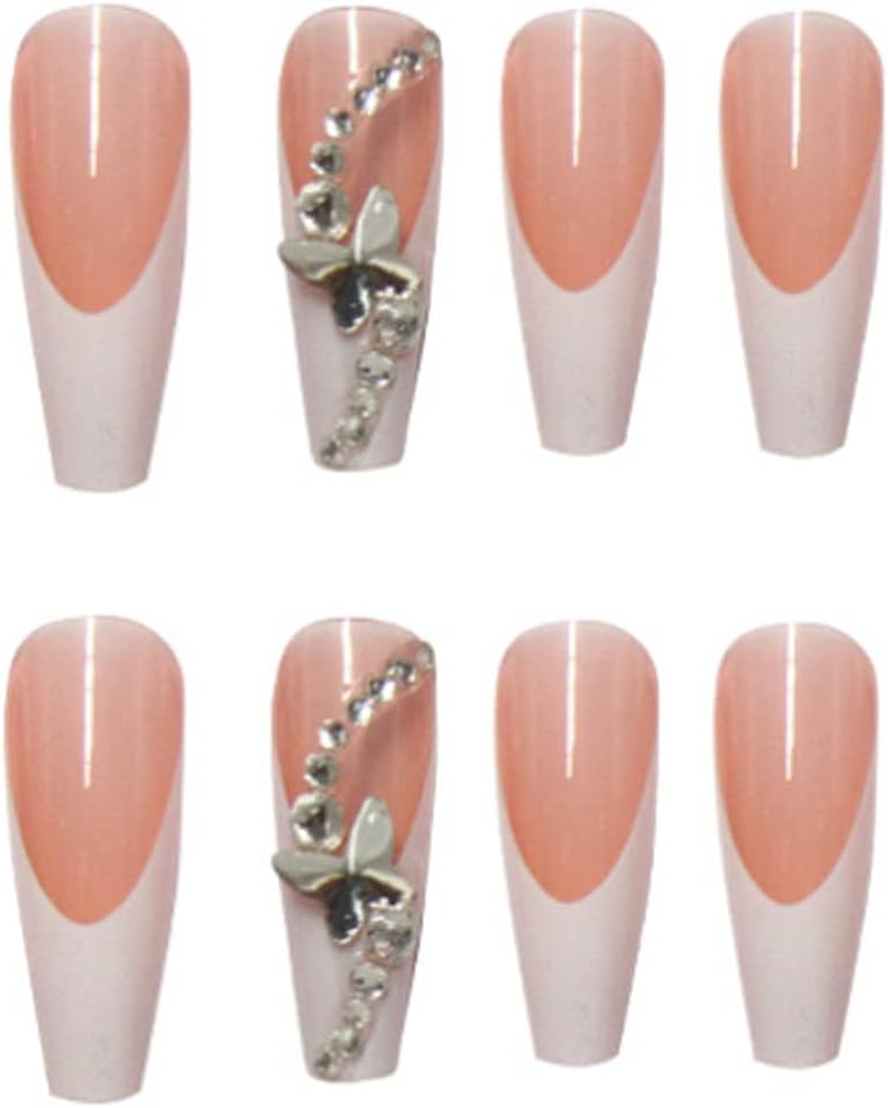 Kamize Press on Nails Coffin French Long Fake Nails Acrylic Full Cover V False Nails for Women and Girls (Long 5) image number 6