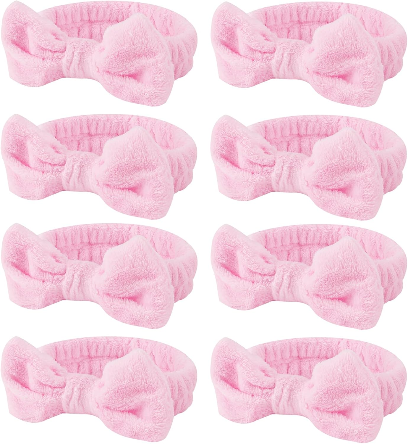 Casoty 8 Pcs Grey Spa Hair Bands for Women, Bow Fleece Headbands for Makeup, Shower, Yoga, and Skincare