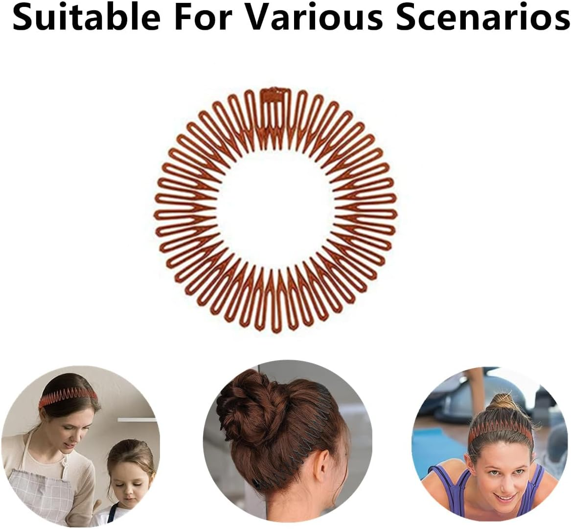 3 Pcs Plastic Elastic Soft Comb Headband for Women Men Girls,Flexible Plastic Headband with Teeth（ Black, Coffee, Transparent Color） image number 3