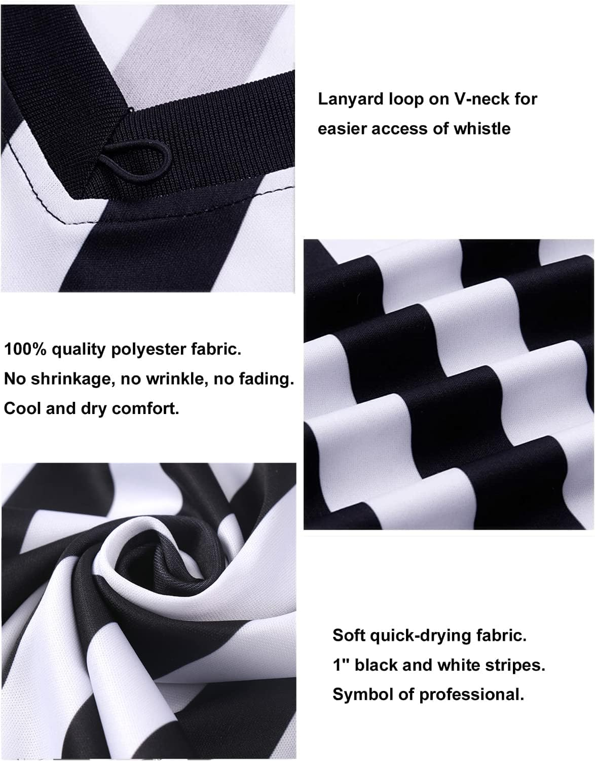 Allentian Men'S Official Black & White Stripe Referee/Umpire Jersey &ndash; Pro-Style V-Neck Referee Uniform, Great for Basketball, Football, Soccer image number 4