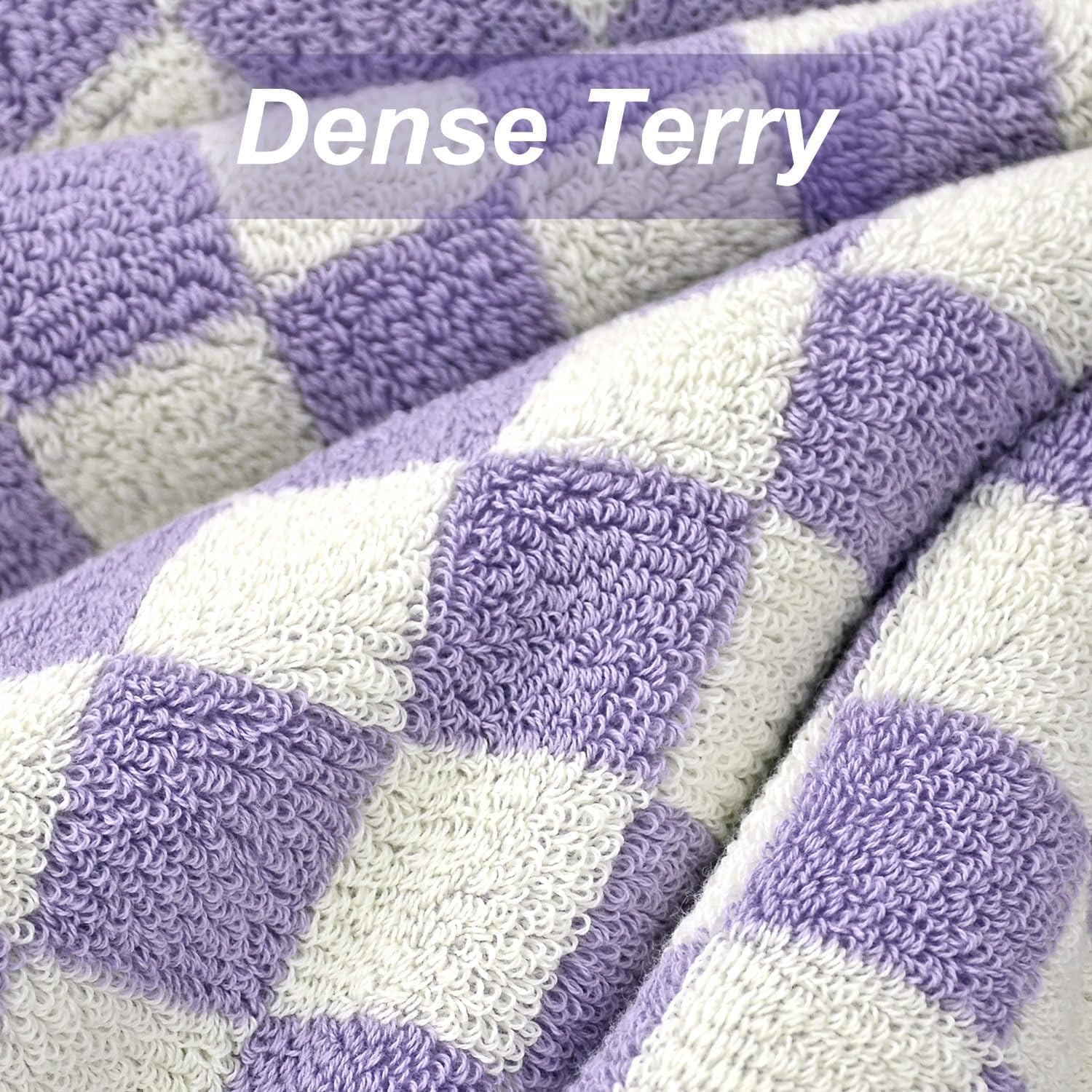 Jacquotha Shower Towels for Bathroom 27.5X55 Inches - Quick Dry Bath Towels Extra Large (2Pack), Cute Towels Checkered Bathroom Towels Set Lilac, 520GSM Absorbent Cotton Towels image number 1