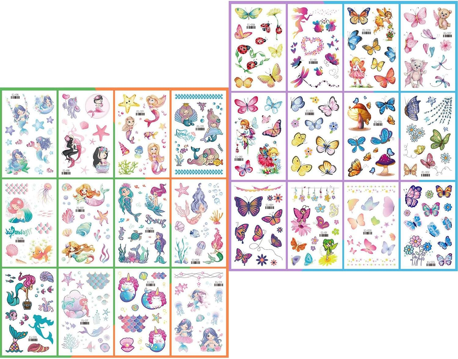 Taicols Glitter Temporary Tattoo for Girls, 24 Pcs Sheets Butterfly Mermaid Fairy Flowers Tattoo Stickers for Kids, Waterproof Fake Tattoos for Birthday Party Favors Goodie Bags Stuffers Party Fillers image number 6