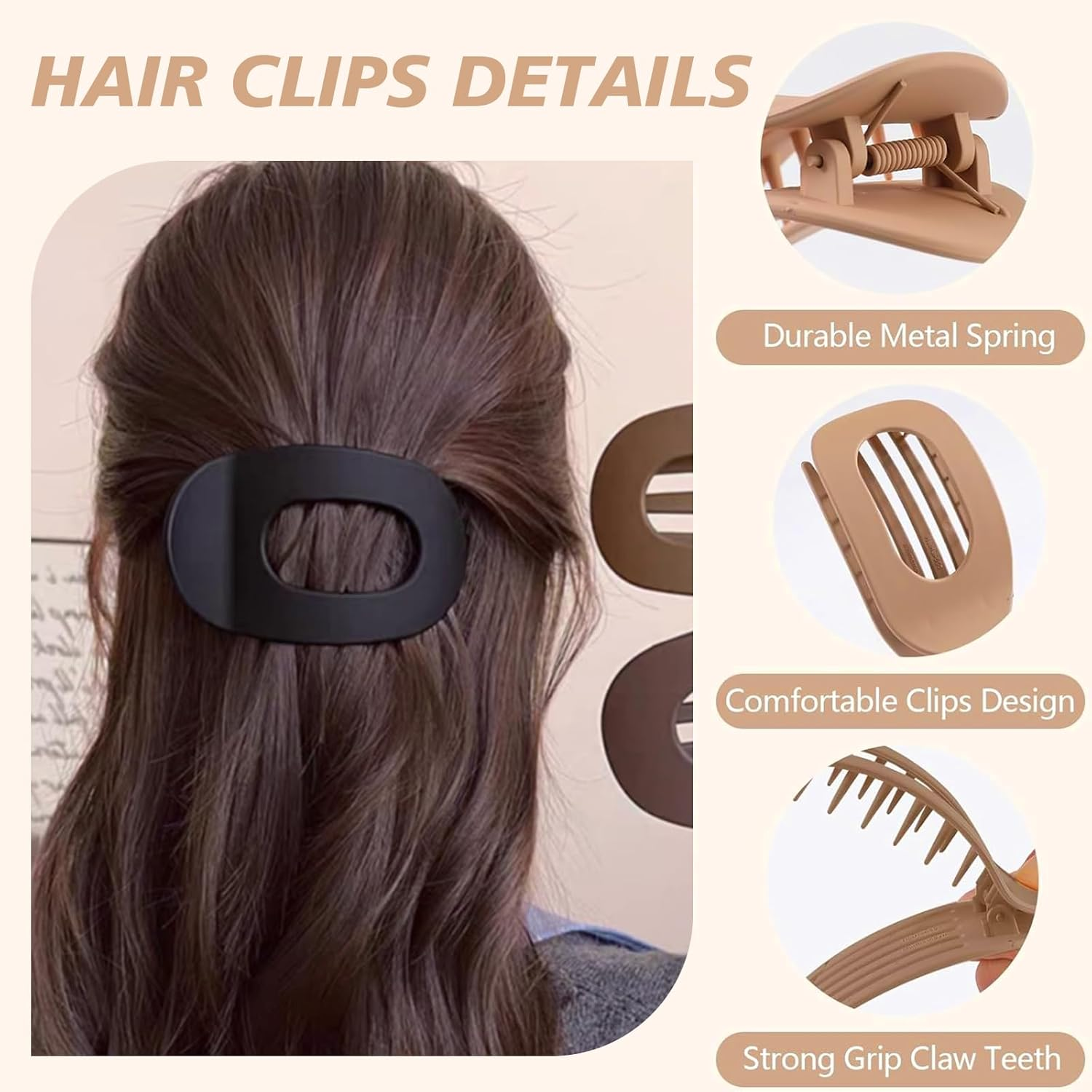 4 PCS Flat Hair Clips, Strong Hold Lay down Women Hair Claw Clamps, Barrettes Alligator Clip, Matte Hair Claw Clips for Thick Thin Hair, Comfortable Curved Flat Clips for Lying Driving (01) image number 2