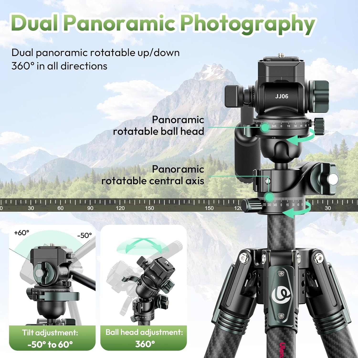 ULANZI JJ06 Glidego Camera Tripod, 73.6"/187Cm Lightweight Carbon Fiber Travel Tripod with 360&deg; Ballhead, Horizontal Video Tripod W Central Column, for Cameras/Dslr/Camcorder, Maxload 18Kg/39.6Lbs