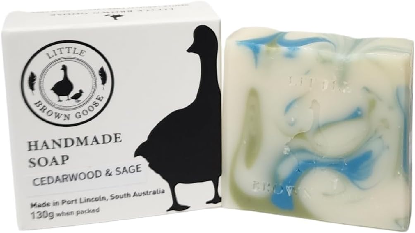 Little Brown Goose Cedarwood & Sage Natural Handmade Soap. Rejuvenate and Moisturise Skin with an Artisan Refreshing and Aromatic Fragrance. Cold Pressed Hand Body Wash- 130G Bar image number 1