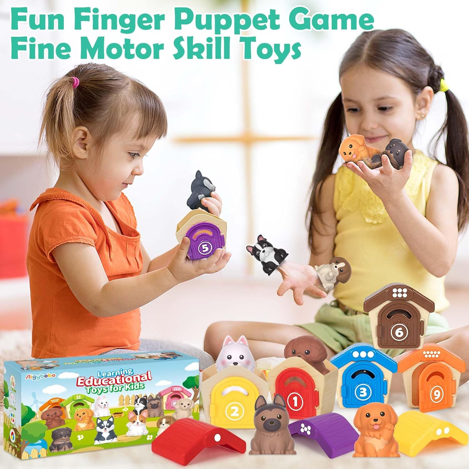 Aigybobo Learning Toys for Toddlers 1 2 3 Year Old, 20 Pcs Pet Dog Toys for Kids, Animal Counting Matching Sorting Fine Motor Educational Playset, Puppy Gifts for Baby Boys Girls Age 12-18 Months