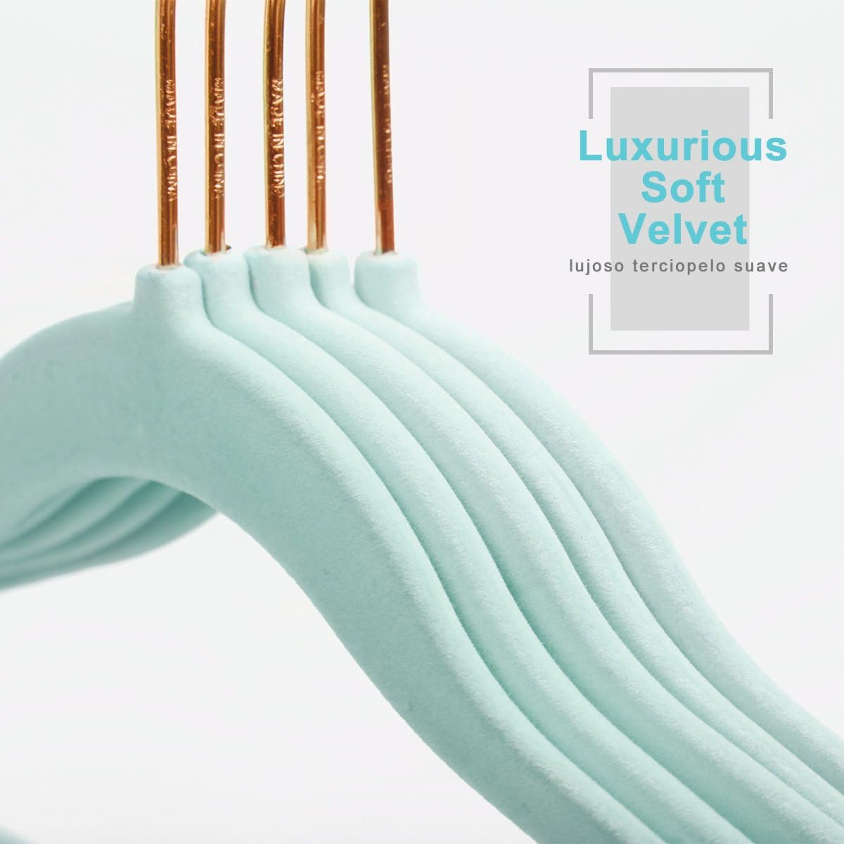 MIZGI Premium Kids Velvet Hangers (Pack of 50) with Copper/Rose Gold Hooks,Space Saving Ultra Thin,Non Slip Baby Hangers for Children'S Skirt Dress Pants,Clothes Hangers by (Blue)