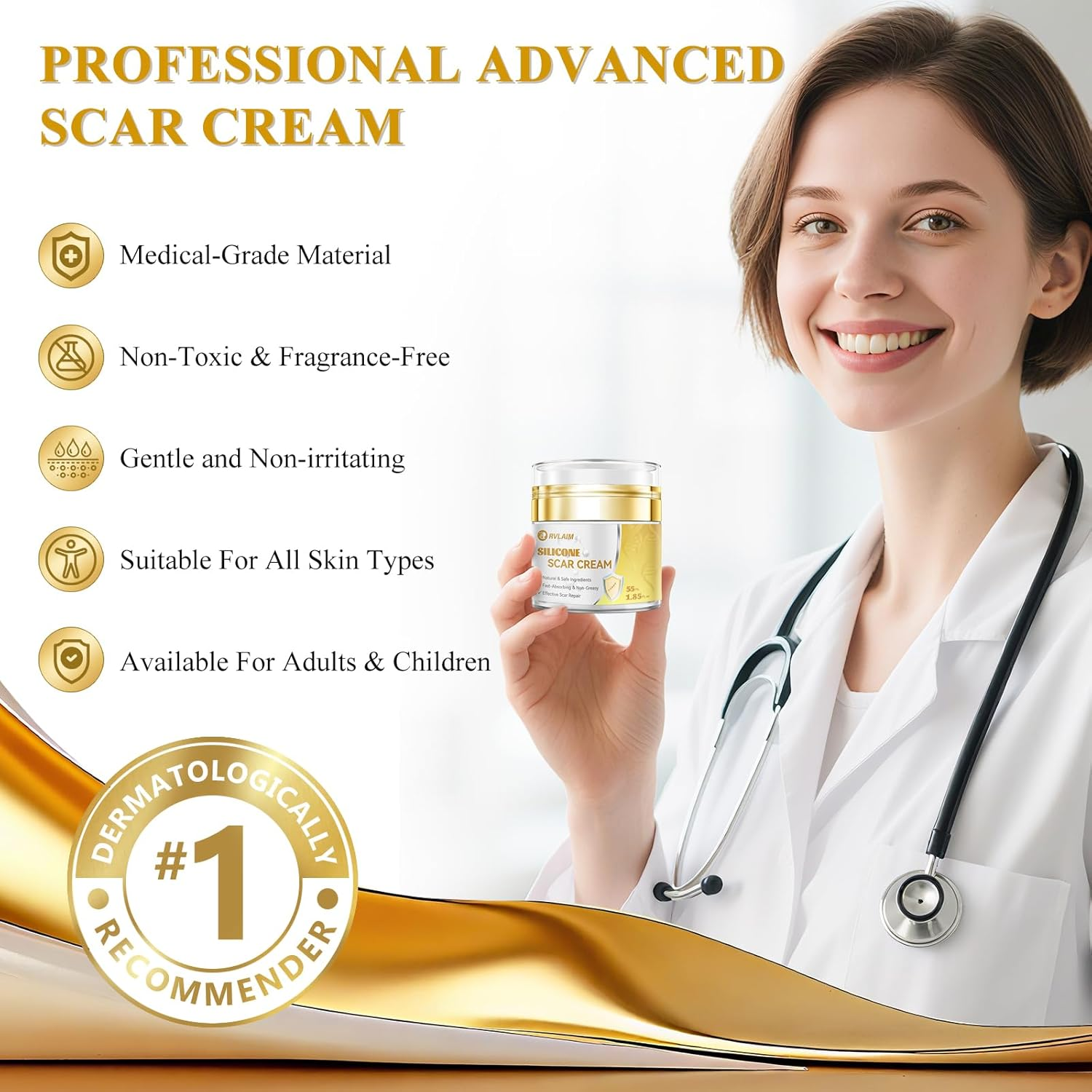 Silicone Scar Cream Scar Gel, Advanced Scar Cream for Surgical Scars, C-Section, Injury, Stretch Marks, Acne, Burns, Keloids, Old & New Scars, 1.85 Oz (55G) image number 5