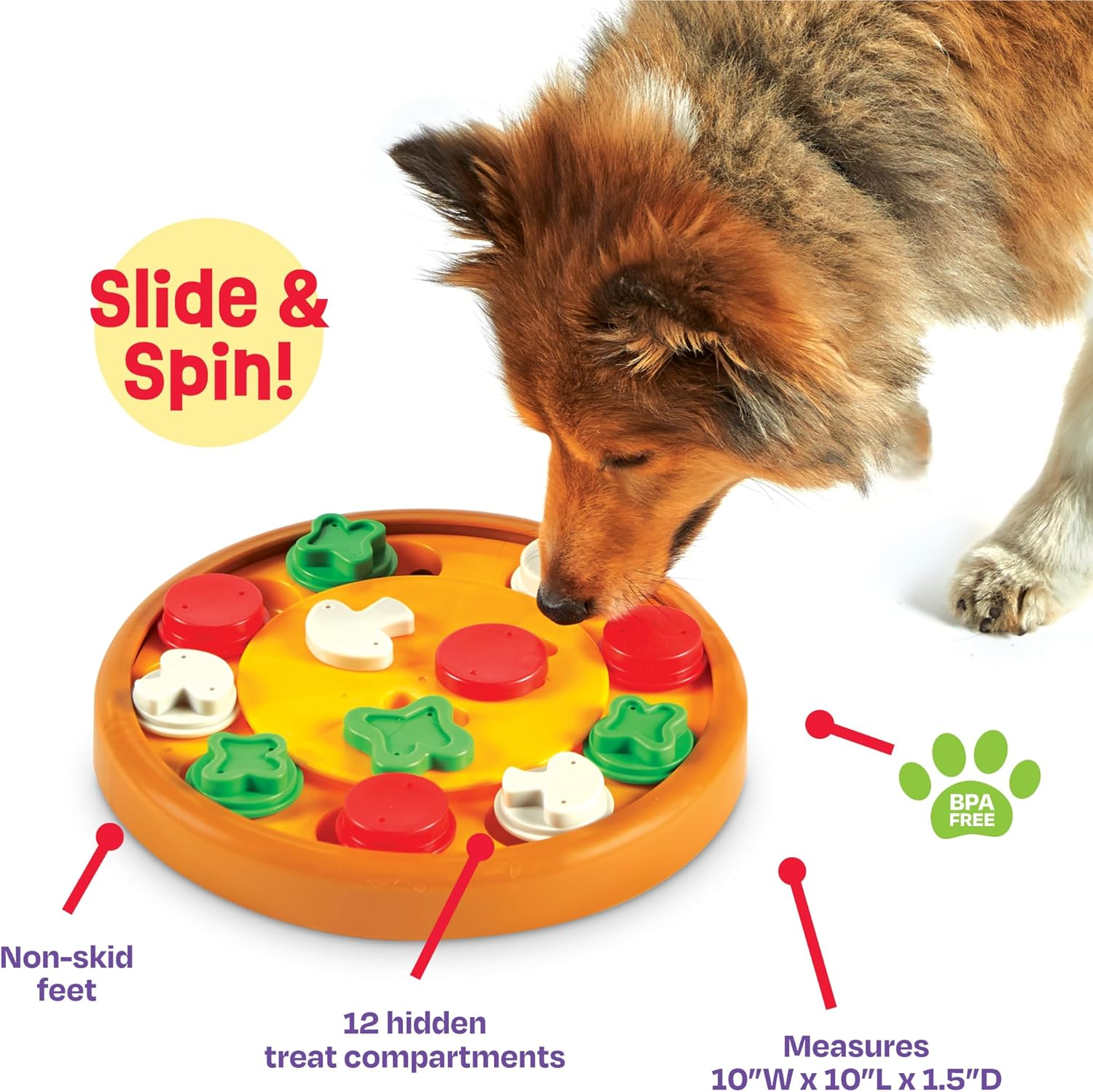 Brightkins Pizza Party! Treat Puzzle - Dog Puzzle Toys, Interactive Dog Toys, Dog - Multi image number 3