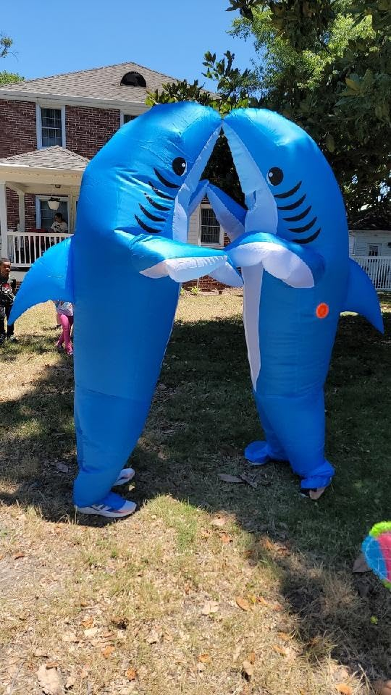 Adults Inflatable Shark Costume Blow up Jumpsuit Fancy Dress Funny Carcharias Suit for Halloween, Birthday Gift Cosplay Party image number 4