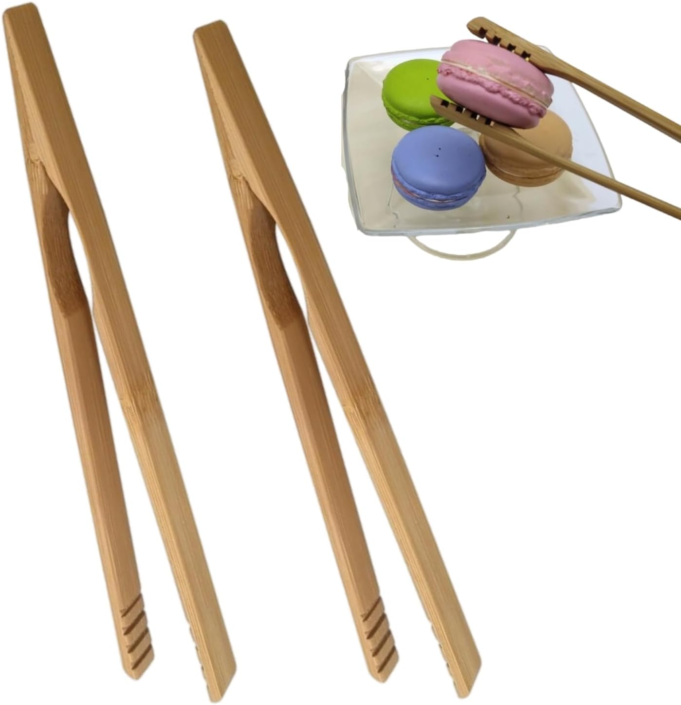 Kalione 2 Pieces Bamboo Kitchen Tongs, 10.2 Inches Toaster Tongs with Anti-Slip Design, for Toaster,Fruits, Kitchen Utensil, Salad, Pasta, Grilling, BBQ image number 1