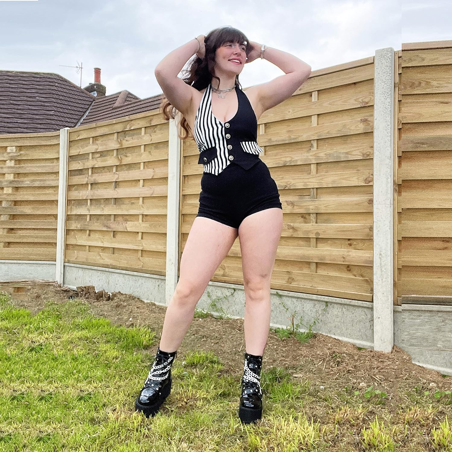 Parisuit Womens Goth Patent Ankle Boots Platform Chunky High Heel Lace up Combat Boots Punk Short Booties image number 3