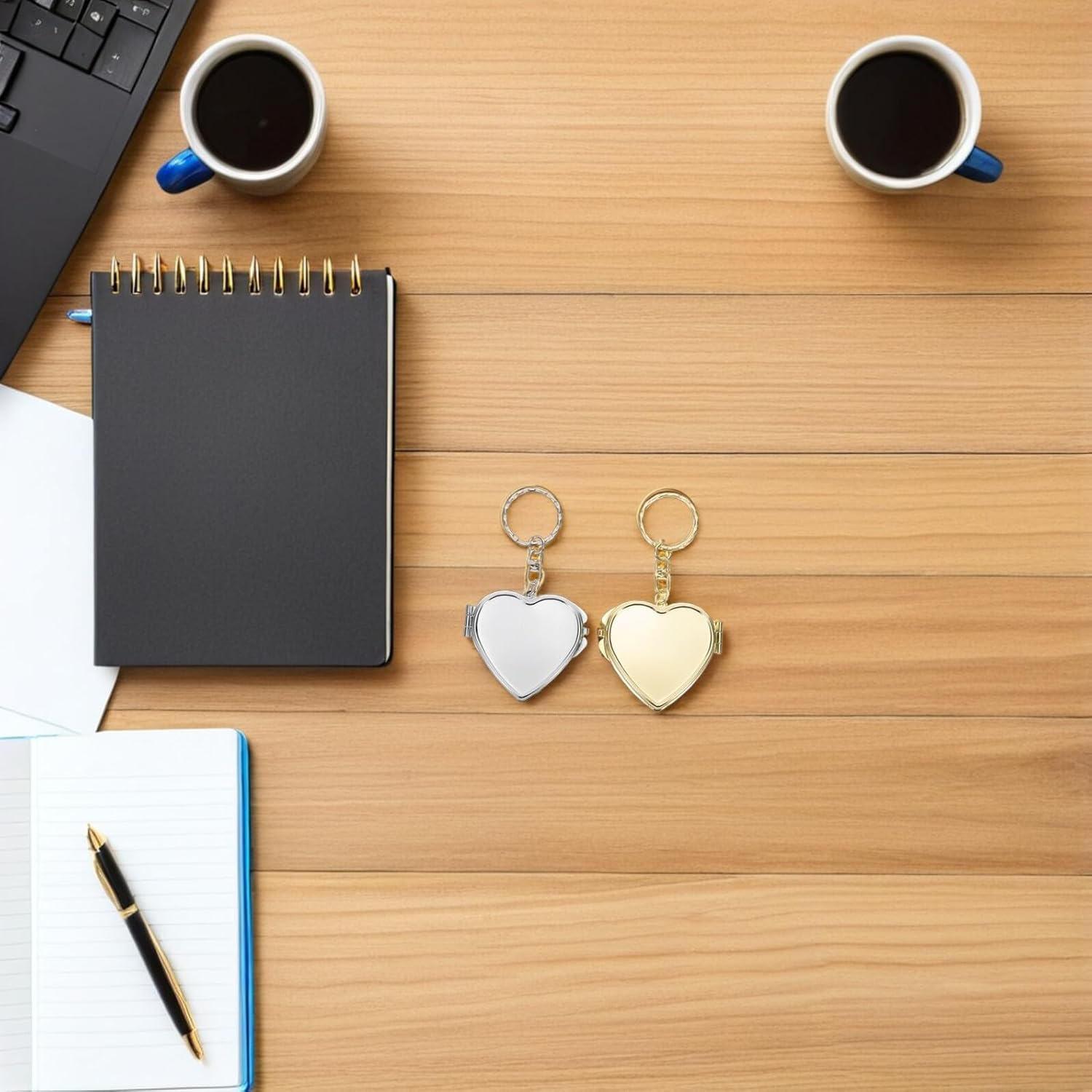 OSOLADY 2Pcs Heart Shaped Double Sided Folding Metal Mirror Keychain Portable Compact Makeup Mirror for Women Mini for Purse and Handbag image number 6