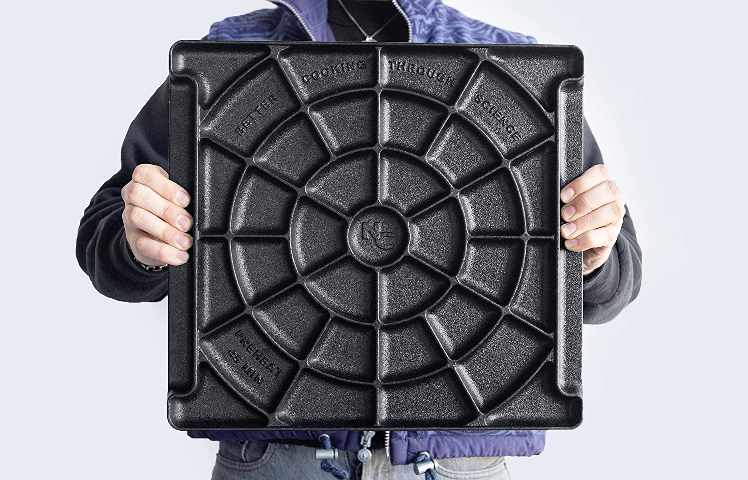 Nerdchef Speed Steel - High Performance Pizza Baking Stone | Integrated Backstop & Handles | Heating Fins (13.5" X 14.5" X .90" Thick) image number 4