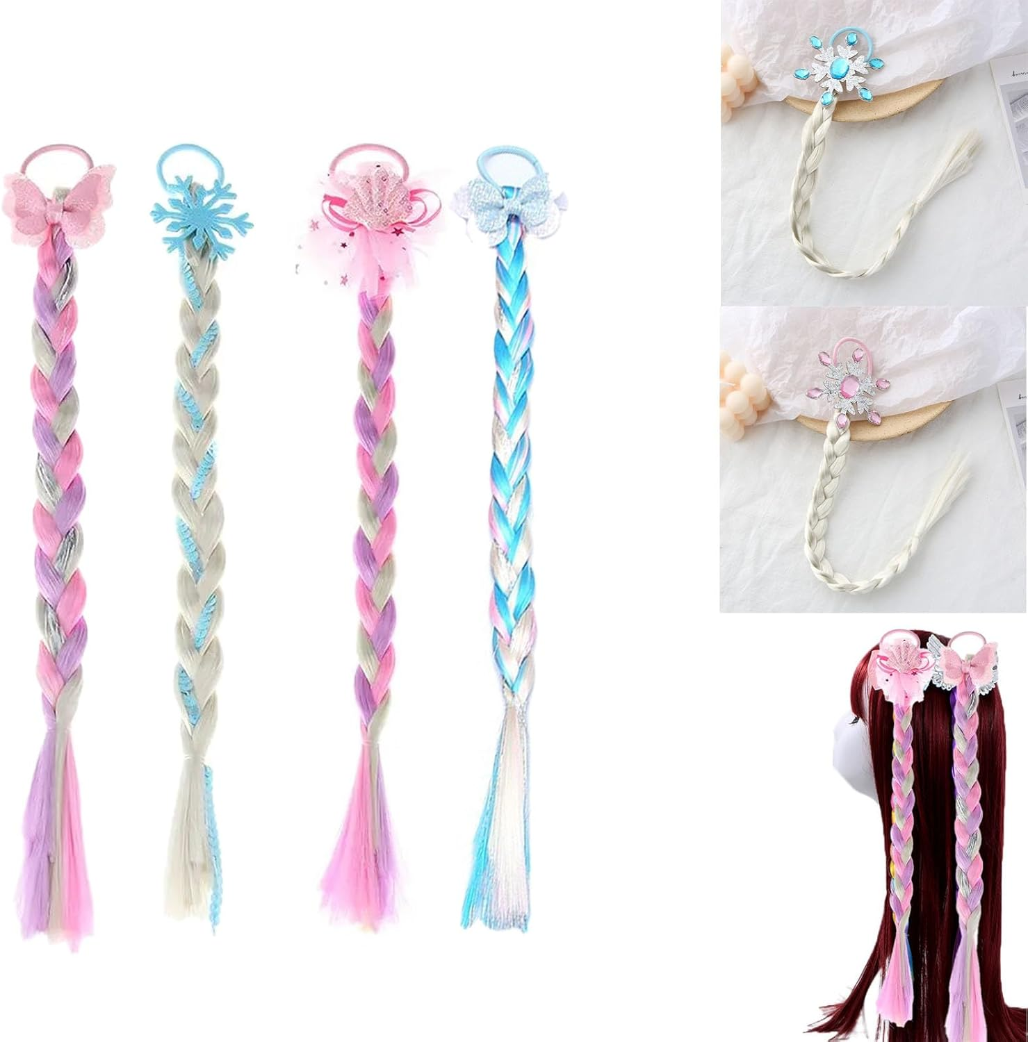 Children'S Twist Braided Colorful Wig Hair Ring Hair Extension Clips for Girls, Fashion Gradient Color Sequins Cute Girl Princess Headdress Children'S Day image number 2