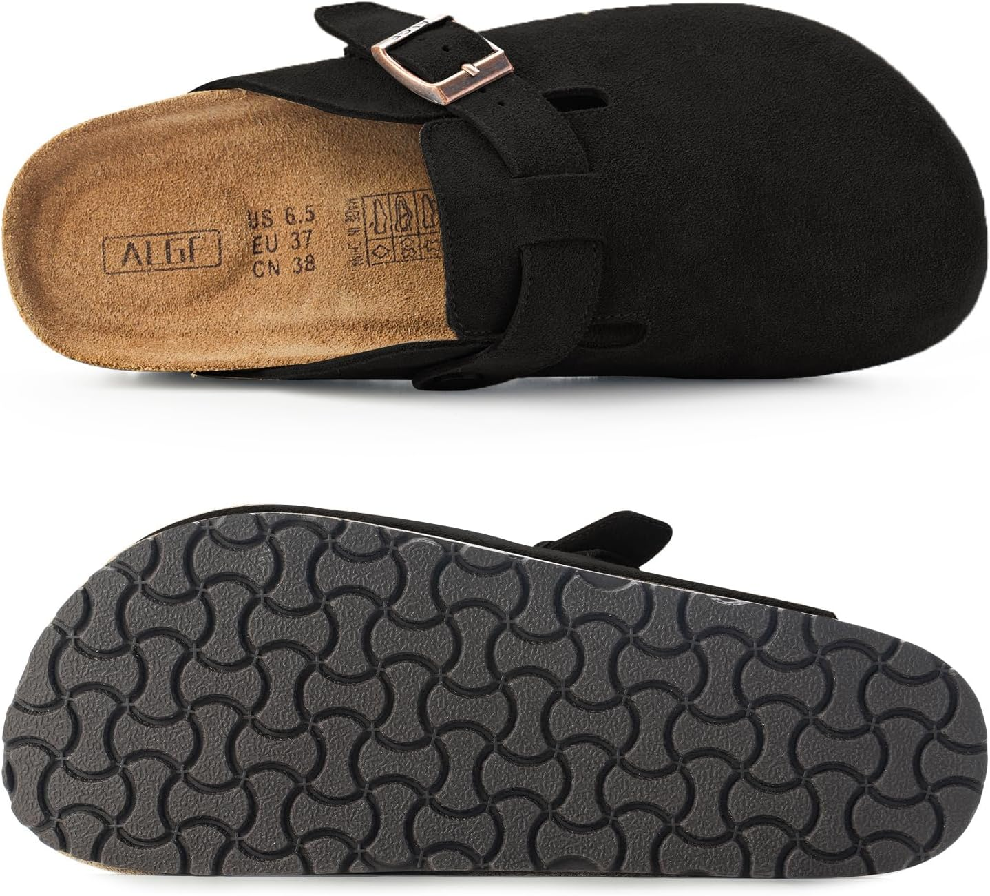 ALGF Women&rsquo;S Genuine Suede Clogs for Women Slip-On Buckle Slides Women'S Mules & Clogs Natural Rubber Cork Footbed Sandals Potato Shoes with Arch Support image number 2