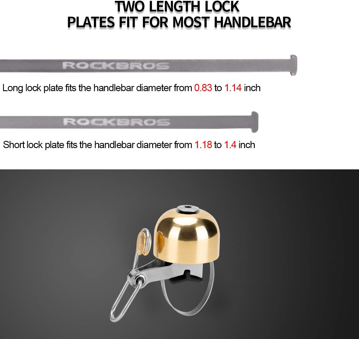 ROCKBROS Bike Bell Classic Bicycle Bell for Bike Ring Bell with Loud Sound Bells for Road Mountain Bike Handlebars Adults image number 6