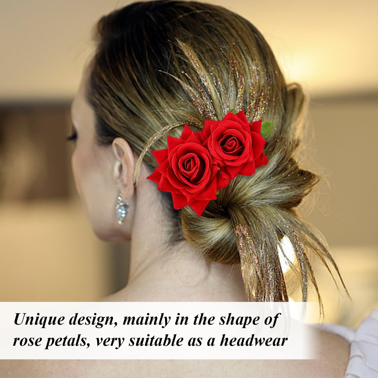 2 Pieces Rose Hair Pin, Headpiece Flower Style, Hairstyle Decorations, Fresh and Sweet Hairpin. image number 3