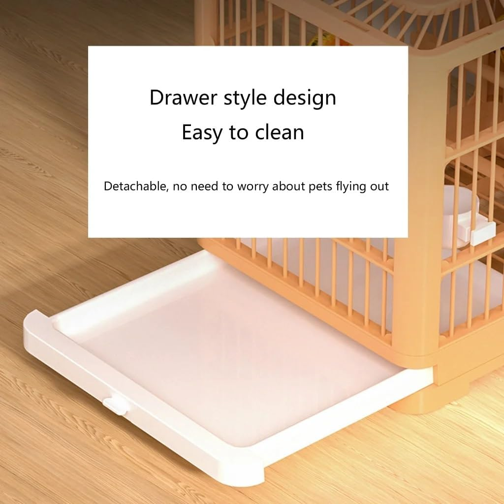 Parrot Cage, Portable Birdcage with Stand for Parrots, with Feeder Plastic Hanging Bird House Carrier, Foldable Pet House Cage, Lightweight Travel Cage with Detachable Tray Hook Handle, Orange