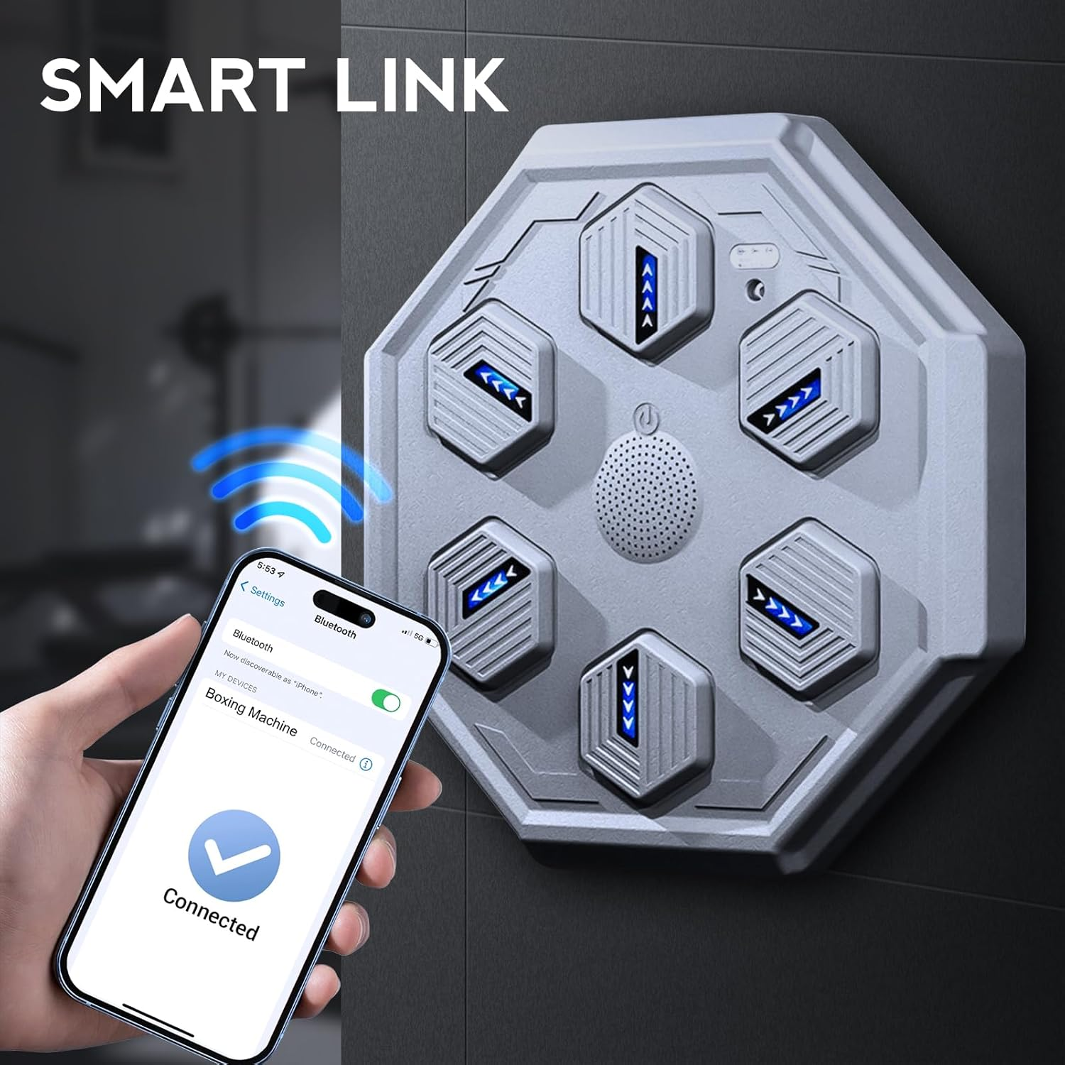 Youngly Smart Music Boxing Machine Can Connect to Bluetooth Boxing Traing Machine for Focus Agility Training Wall Mounted Punching Equipment with LED Lighting Effect/Grey image number 4