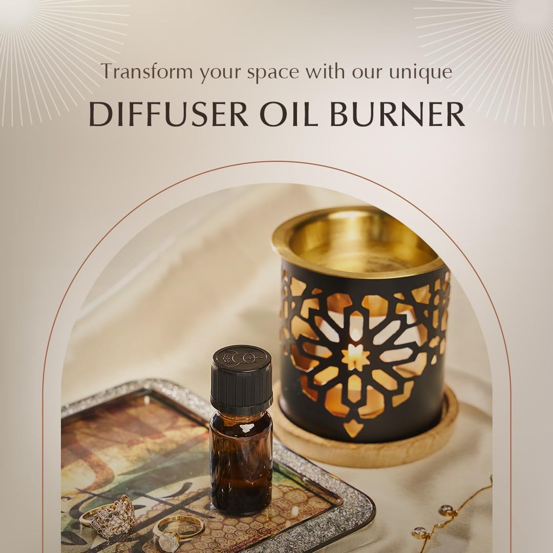 Dukhni Oil Burner | Brass Burner with Candle | Use for Essential Oil, Aroma Oil, Diffuser Oils | Relax with Home Aromatherapy, for Stress Relief, Meditation, Massage and Home Fragrance, Islamic Gift