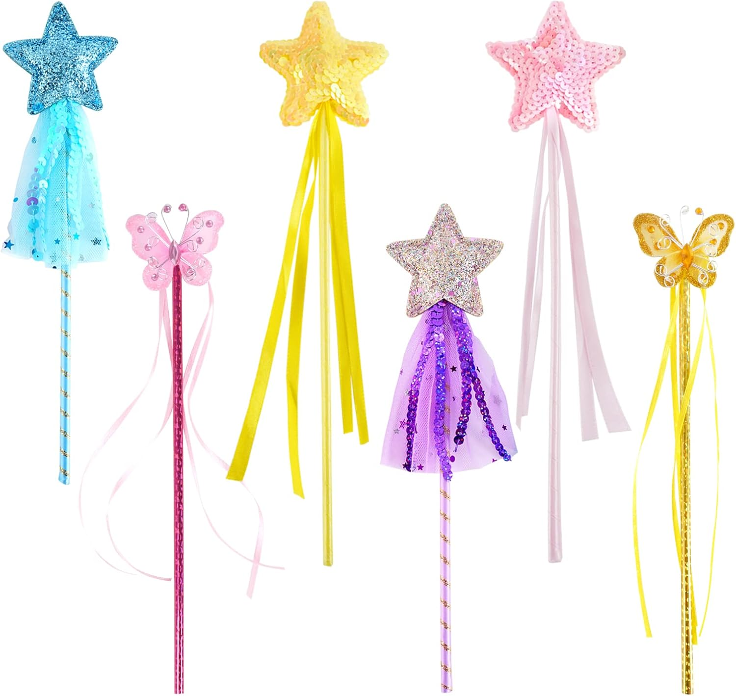 6 PCS Princess Wand Magic Wand Fairy Dress-Up Wand Kit for Girl'S Princess Costume Role Play Birthday Party Favor image number 4