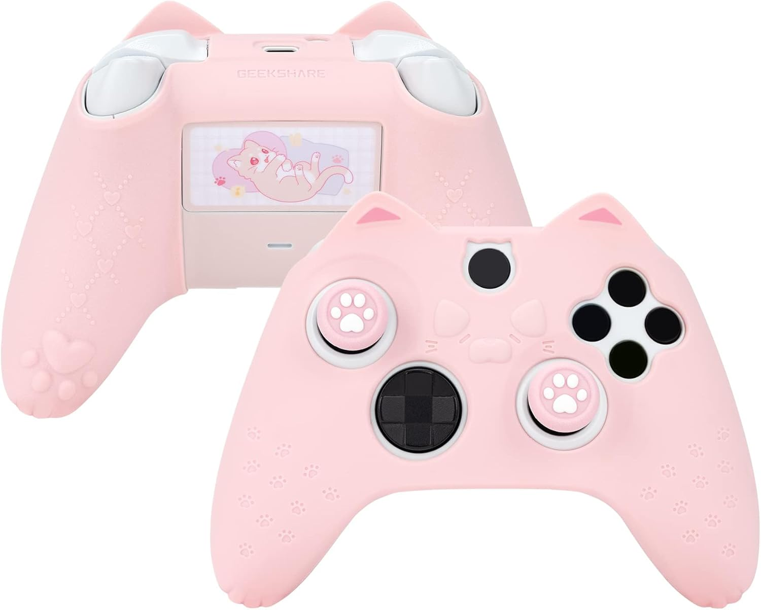 Geekshare Cat Paw Controller Skin Grips Set Anti-Slip Silicone Protective Cover Skin Case Compatible with Xbox Series X Controller with 2 Thumb Grip Caps and 1 Sticker (Pink)
