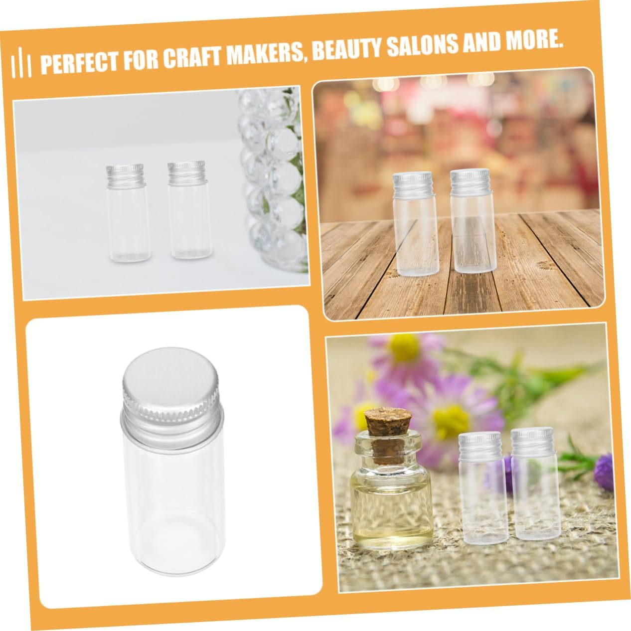 WOONEKY 24Pcs Tiny Glass Vials Screw Caps Mini Glass Bottles for Sample Storage Leakproof