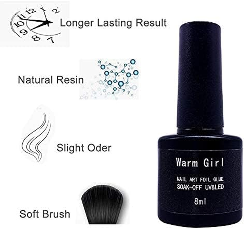 Warm Girl Nail Art Foil Glue Gel with Starry Sky Star Foil Stickers Set Nail Transfer Tips Manicure Art DIY 8ML, 10PCS (2.5Cm100Cm) Stickers image number 2