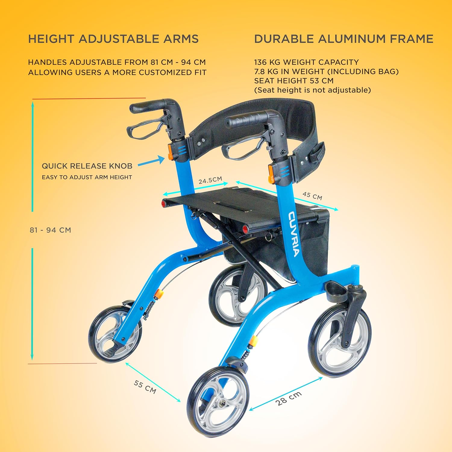 Australia Rollator|4 Wheel Walkers with Seat and Brakes for Seniors, with Seat, Backrest, Basket, Large Wheels, Lightweight Mobility Walking Aid Support up to 136 Kg, Ideal for Senior or Individuals with Mobility Challenges - Blue (Blue) - Red image number 4