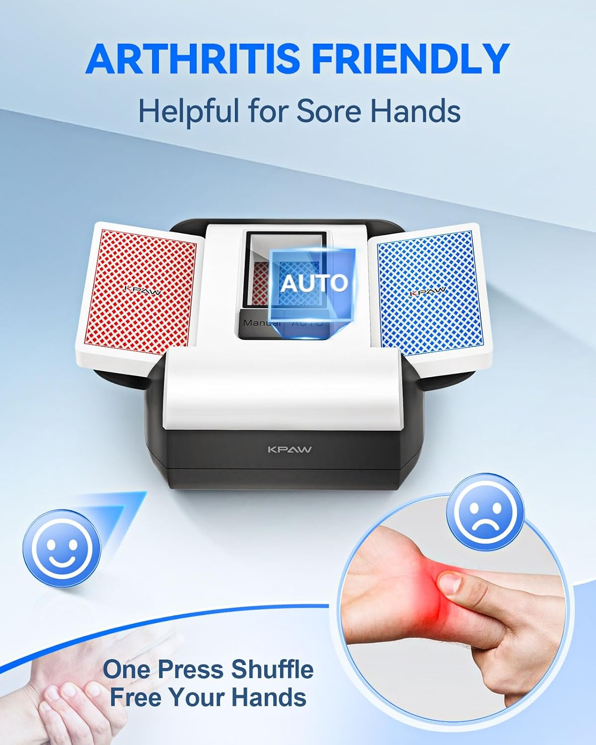 KPAW Automatic Card Shuffler Machine - 1-2 Decks Low Noise Shuffler, Rechargeable & Portable, One Press Shuffling, Automatic Card Shuffler for Texas Hold'Em, Skip-Bo, Poker, UNO, Phase 10 image number 2