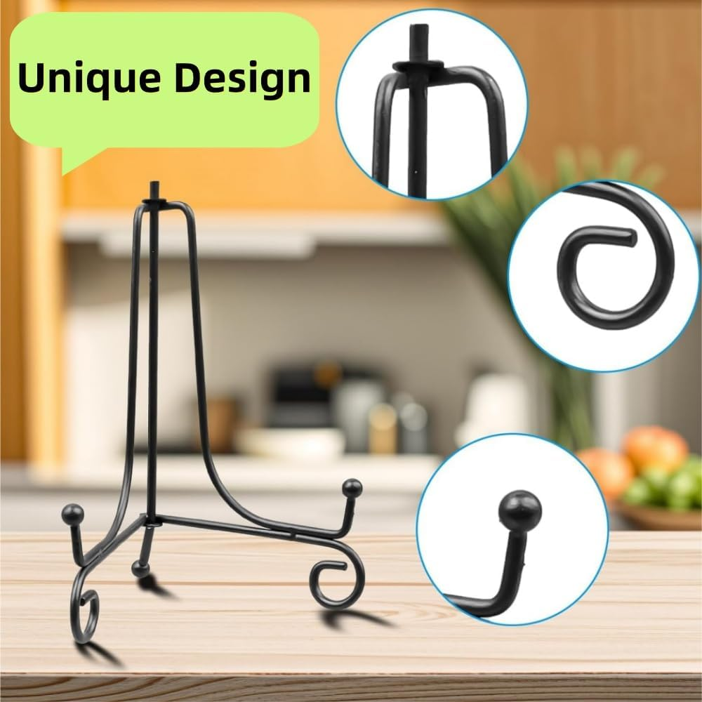 4 Pcs Iron Display Stand,4 Inch Iron Easel Plate Display Photo Holder Stand, Displays Picture Frames, Cookbooks, Decorative Plates, Tablets and Art(Black) image number 2