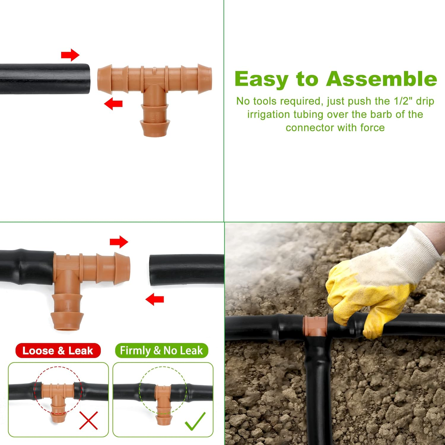 Cozy Tower 36 Pcs Drip Irrigation Kit 1/2 Inch Drip Irrigation Fittings Parts, Irrigation Tubing Fittings Hose Barbed Connectors, Including 2 Crosses 10 Tees 6 Elbows 12 Couplings 6 End Plugs image number 4