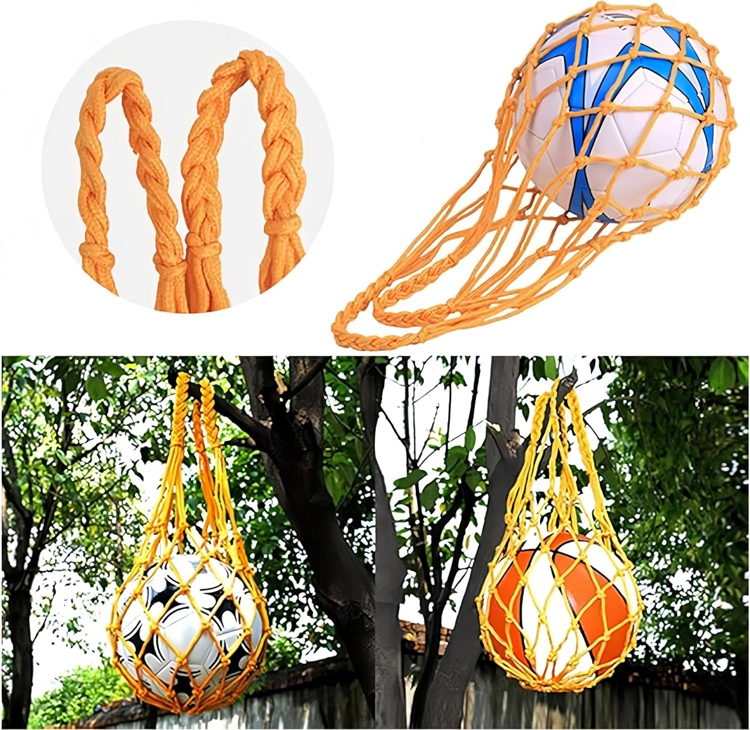 2 Pack Sports Ball Bag,Basketball Net,Soccer Football Mesh Storage, Carry Bag for Holding Basketball,Soccer, Volleyball(Black,Yellow)