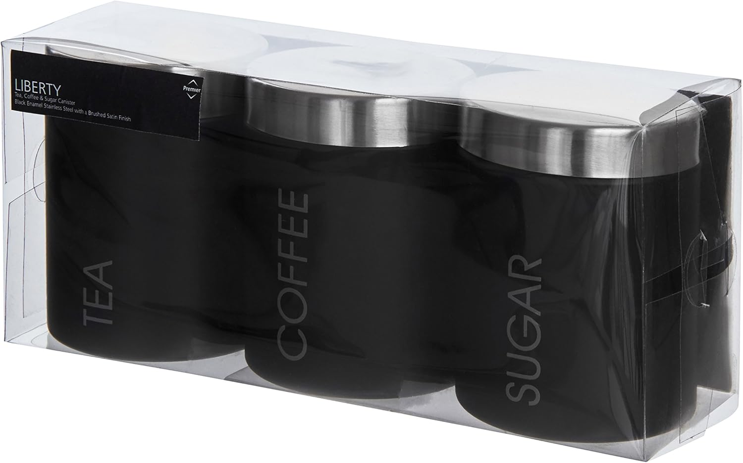 Premier Housewares Liberty Tea, Coffee and Sugar Canisters - Set of 3, Black image number 4