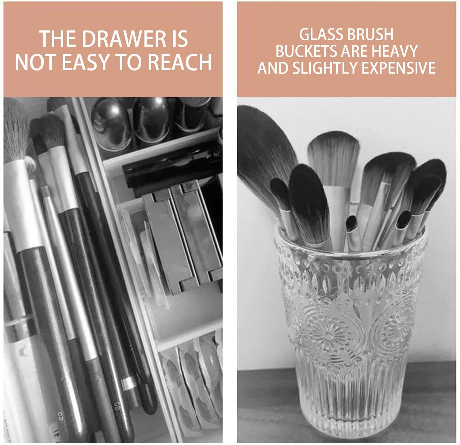 Makeup Brush Storage Bucket | Cosmetic Brush Organizer Cup,Light Luxury Style Exquisite Texture and Transparent Holder for Dressing Table Puchen