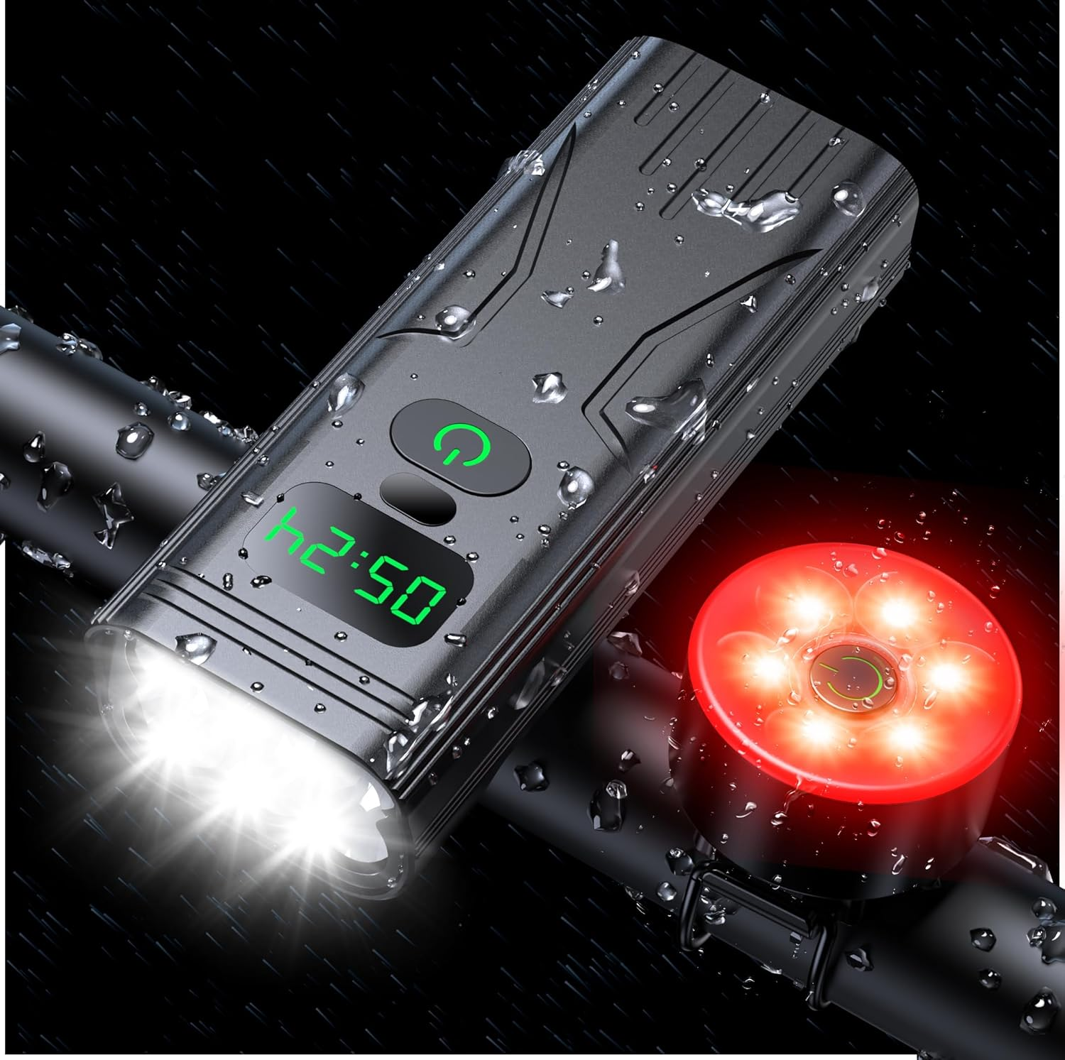 Sawjay New 4400 Mah Battery 9000 Lumen Bike Lights Set with Display, 6 LED Lights Super Bright Bike Headlight and Back Taillight, IPX6 Waterproof and Birthday Gifts for Men Women Mom Dad image number 6