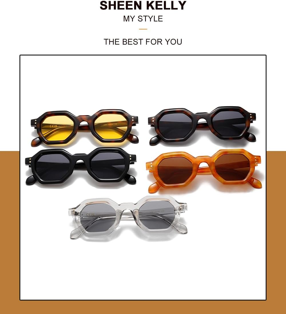 Retro Hexagon Sunglasses for Men Women Trendy Vintage Small Square Black Dark 90S Glasses image number 1